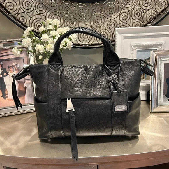 Black Pebbled Leather Top-Handle Tote - Picture 1 of 14